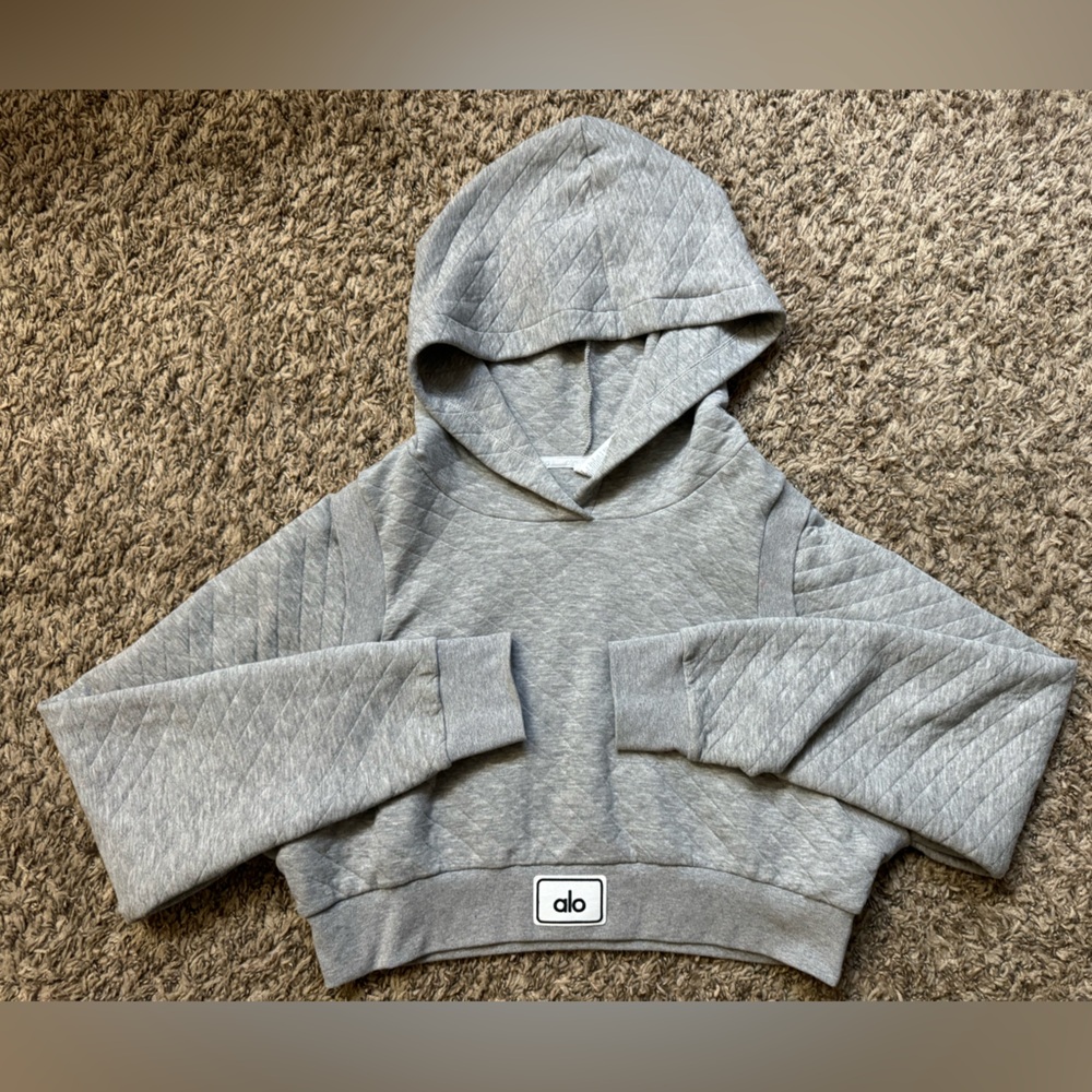 ALO YOGA GRAY CROPPED HOODIE SIZE SMALL